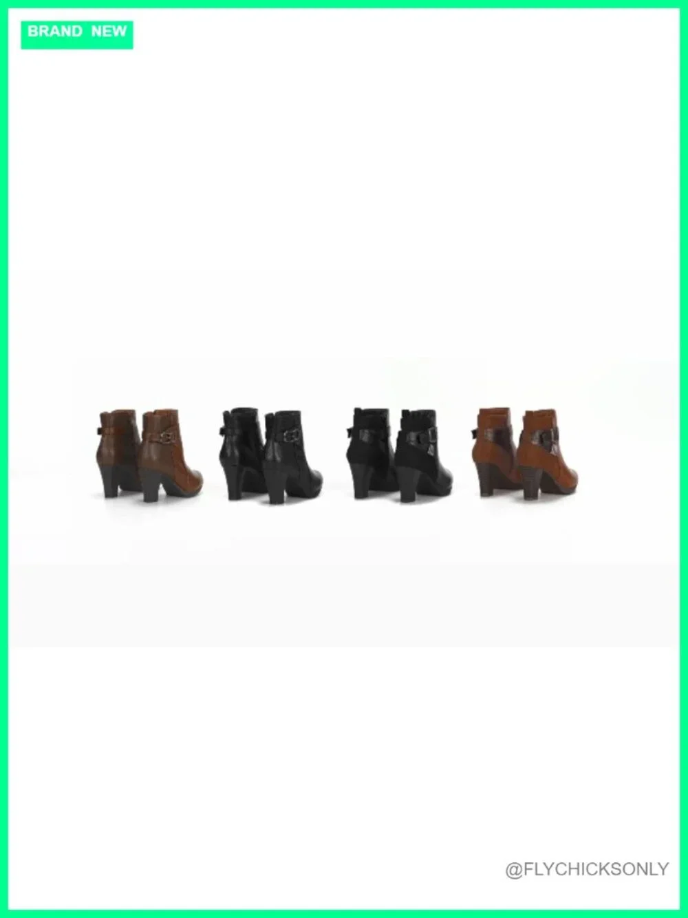 Women's Chunky Stacked Heel Ankle Boots Faux Leather Side Zipper Buckle Booties